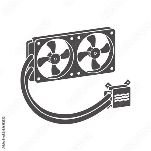 Two-fan liquid cooling system for PC icon. Vector illustration.