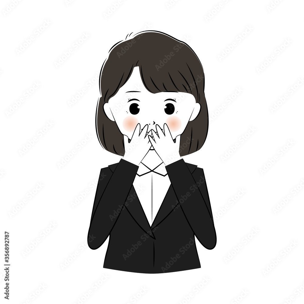 口に手を当てて驚くスーツを着た女性のイラスト (上半身) 口に手を当てて驚くスーツを着た女性のイラスト (上半身)