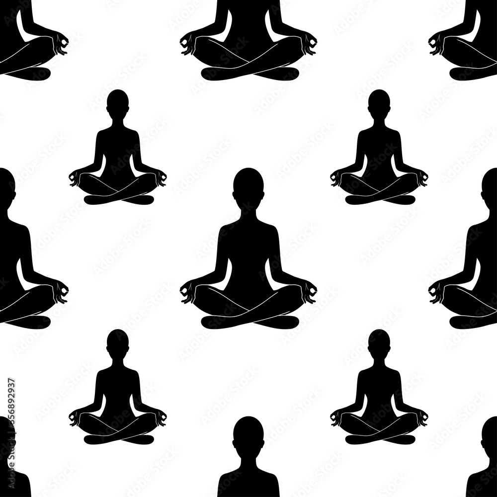Yoga. Black and white seamless pattern. Illustration in flat style Yoga. Black and white seamless pattern. Illustration in flat style