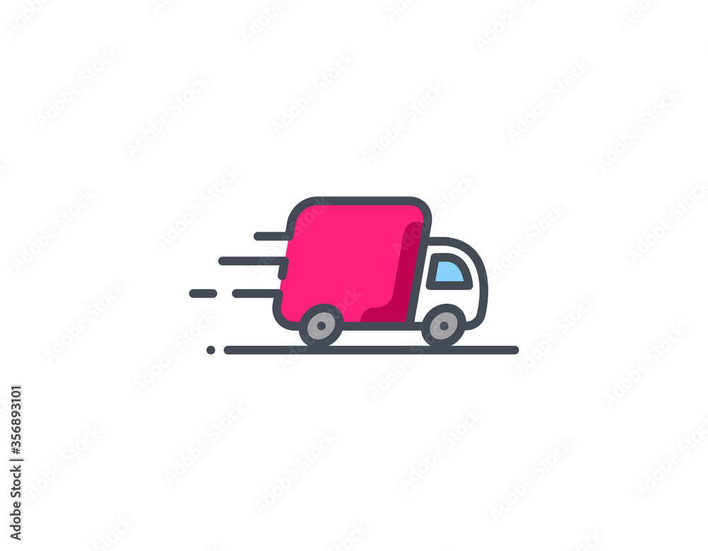 Truck vector icon. Delivery service logo isolated on white. Moving car line outline thin sign flat design. Truck vector icon. Delivery service logo isolated on white. Moving car line outline thin sign flat design.