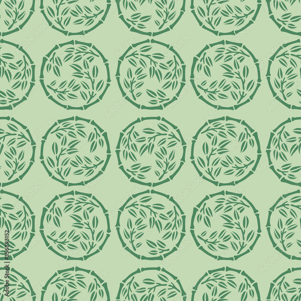 Japanese Green Bamboo Circle Vector Seamless Pattern Japanese Green Bamboo Circle Vector Seamless Pattern