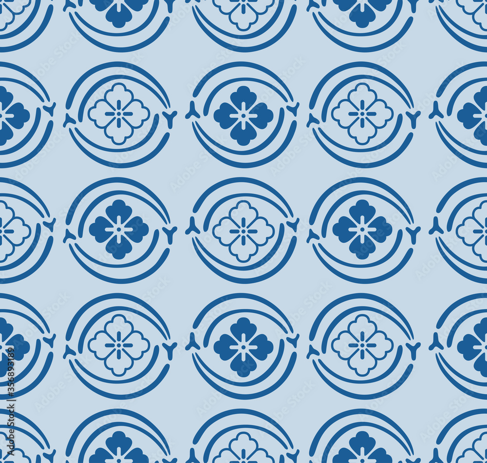 Japanese Spiral Flower Vector Seamless Pattern