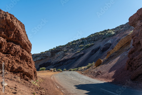 Road in the middle of a beautiful volcanic landscape at La Palma Island