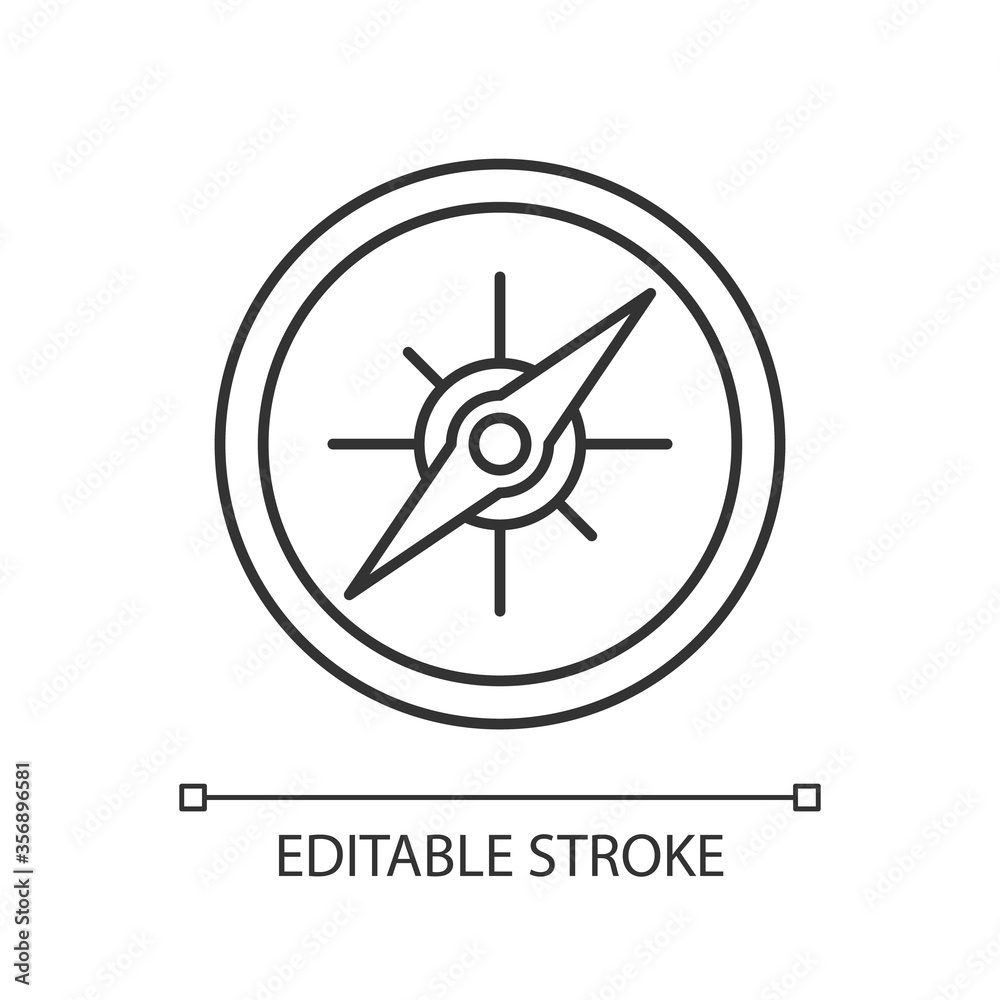 Compass pixel perfect linear icon. Marine and land navigation ...