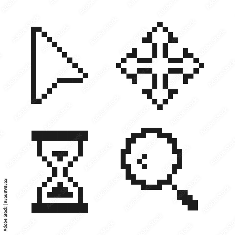 Pixel Cursors Set, cursor, pointer, hourglass, arrow. Computer mouse