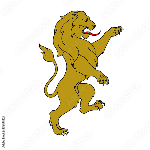 Rampant lion for a coar of arms crest heraldic medieval heraldry or royal family. vintage shield