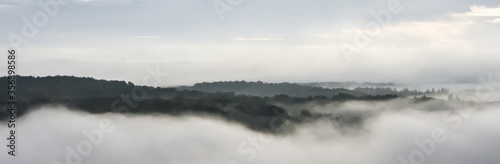 I also took this panorama photo early in the morning from the terrace of our house. Is such a beautiful view if you sit above the clouds and just see the tops of the hills and trees.