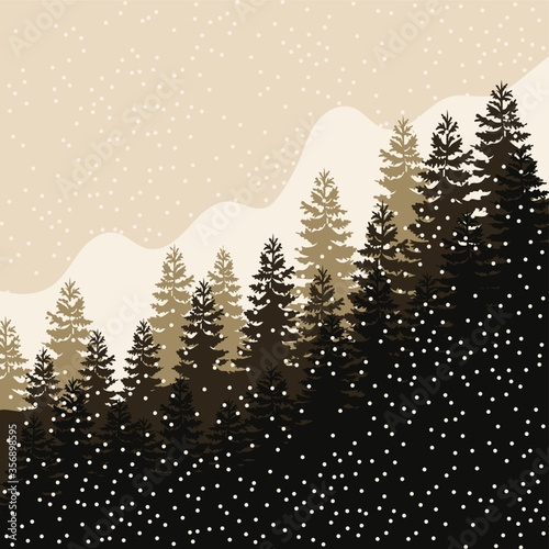 forest landscape with snowfall