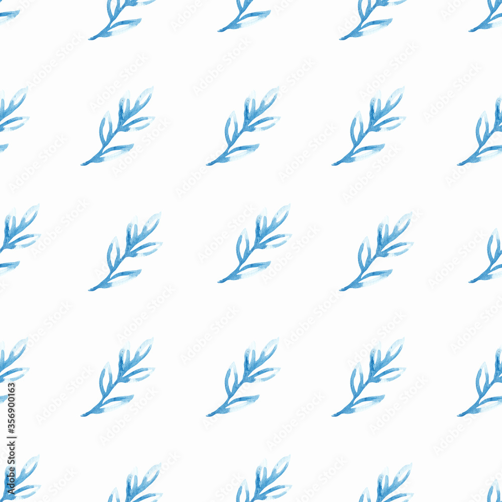Seamless watercolor pattern with blue leaves Seamless watercolor pattern with blue leaves