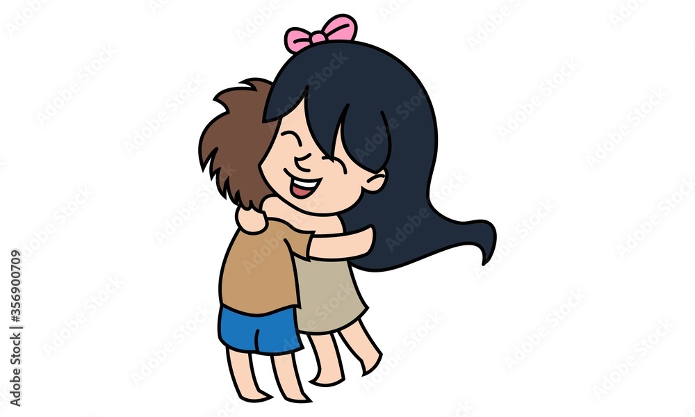 Vector cartoon illustration of a cute girl hugging a boy. Isolated on white  background. Stock Vector | Adobe Stock