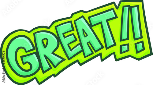 Funny and cute vibrant colors word "Great!!" for symbol or sticker.