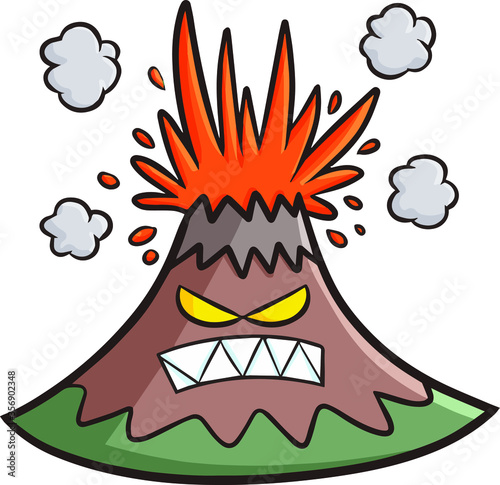 Funny and cute scary volcano erupted with angry expression