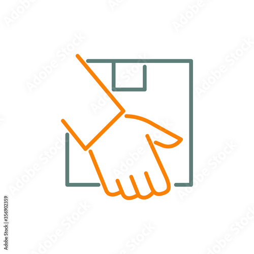 Concepto entrega de pedido a domicilio. Icono plano lineal mano con caja de cartón en gris y naranja