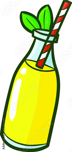 Funny and cute fresh yellow lemon juice in a bottle