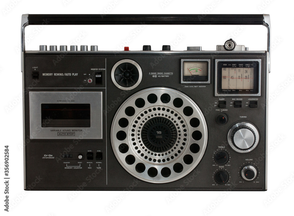 retro ghetto blaster isolated with clipping path