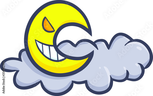 Funny and scary evil moon with cloud behind it