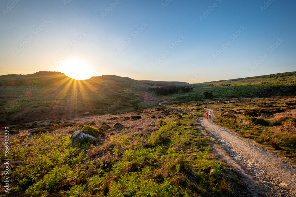 Burbage Valley South, in the dramtic Peak Distric, fantastic adventure travel destination or holiday vacation to view picturesque scenery at sunrise or sunset