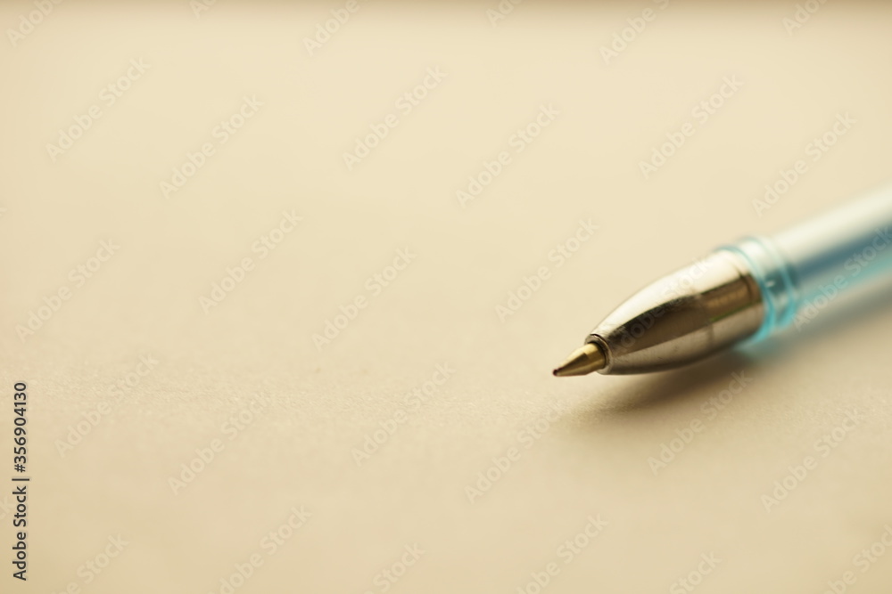 Ballpoint pen on paper. Macro photo. Copy space. Ballpoint pen on paper. Macro photo. Copy space.