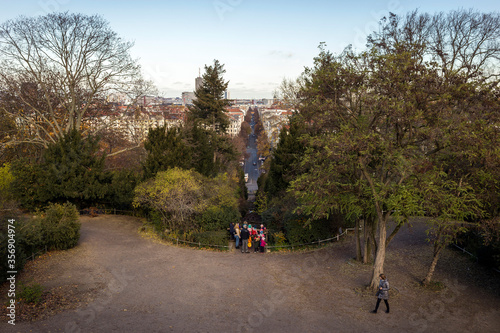 Horizontal wide view of a hill in the Viktoriapark (Eng. Victoria Park), in the locality of Kreuzberg, Berlin