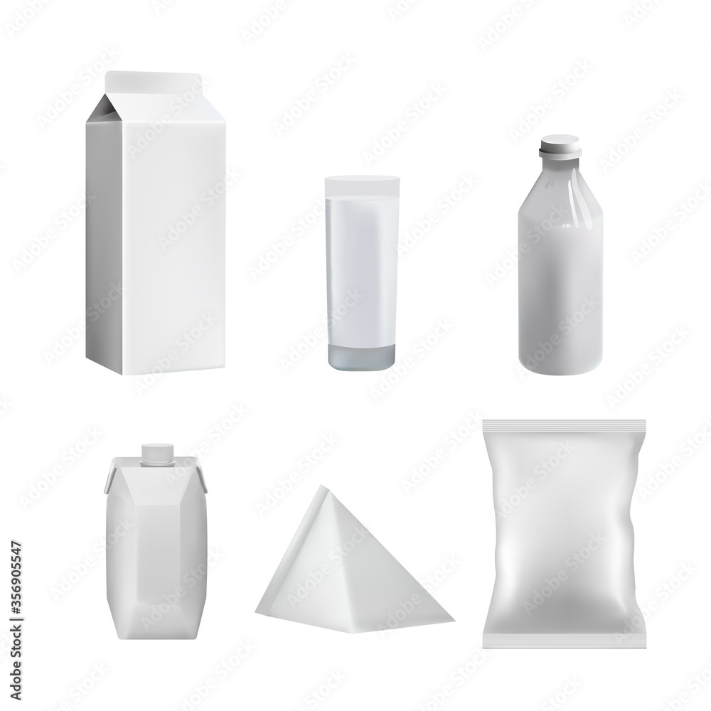 Dairy product packaging mock up set, vector isolated illustration Dairy product packaging mock up set, vector isolated illustration