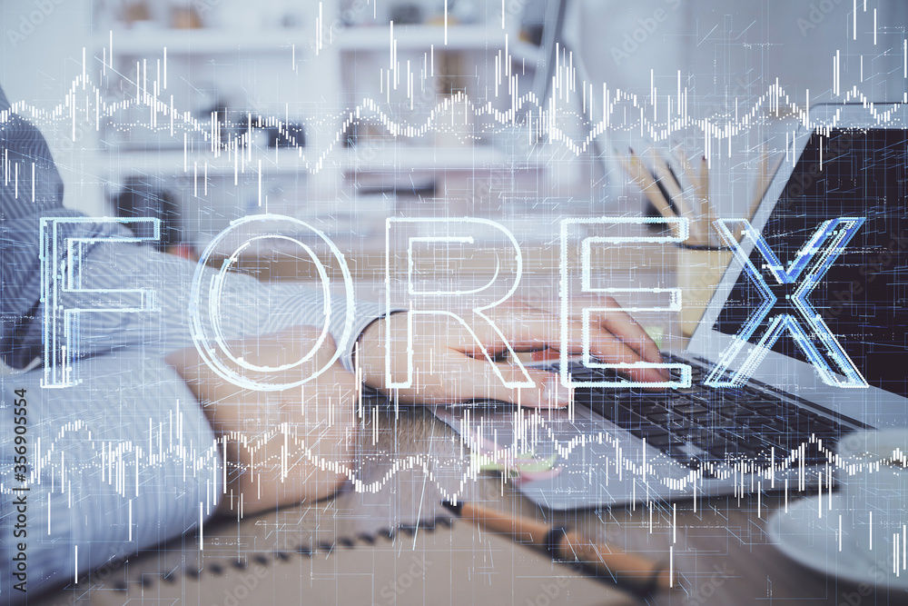 Multi exposure of stock market chart with man working on computer on background. Concept of financial analysis. Multi exposure of stock market chart with man working on computer on background. Concept of financial analysis.