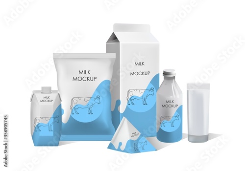 Milk packaging realistic vector mock up set