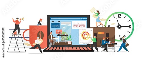 Office people daily routine, vector flat illustration
