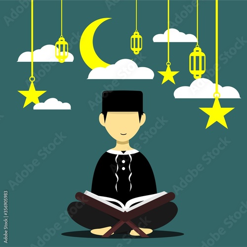 Reading and learn Quran. Ramadan Kareem. Quran, holy book of Muslim. Ilustration vector photo