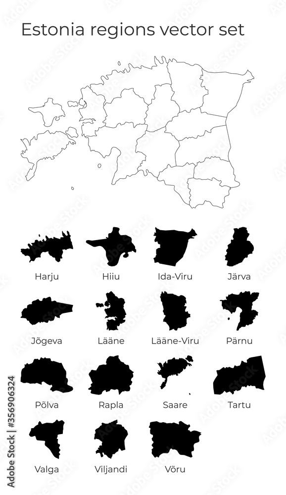 Estonia map with shapes of regions. Blank vector map of the country with regions. Borders of the country for your infographic. Vector illustration.