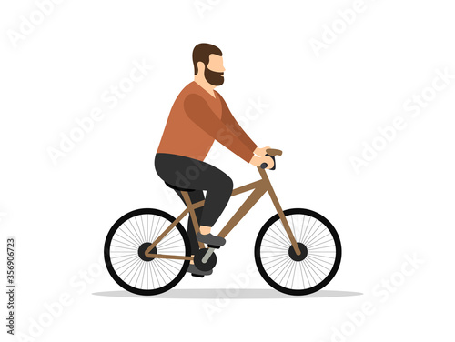Man on a on bicycle. Guy is cycling. Flat style. Vector illustration.