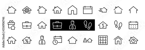 Simple set of line vector home icons. Contains house symbols at interest, infuse house and more. Editable stroke. 480x480 pixels perfect