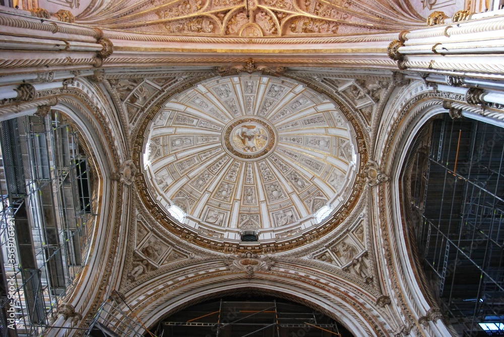 The transept ceiling within the Mezquita (Mosque), Cordoba, Andalusia, Spain.
