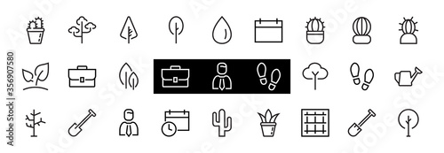 A set of Rosteniya Icons, and garden care, Vector illustration, Contains Icons such as tree, cactus, watering can, spade, flower and much more. on a white background, editable bar 480x480