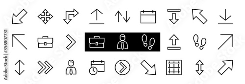 Set of line arrows, directions, arrows, contains icons such as pause, continuation, directly, to the right, Editable stroke. 480x480, On a white background, Vector illustration
