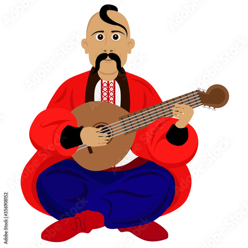 National folk musician in the Slavic style. Ukrainian bard on a white isolated background.