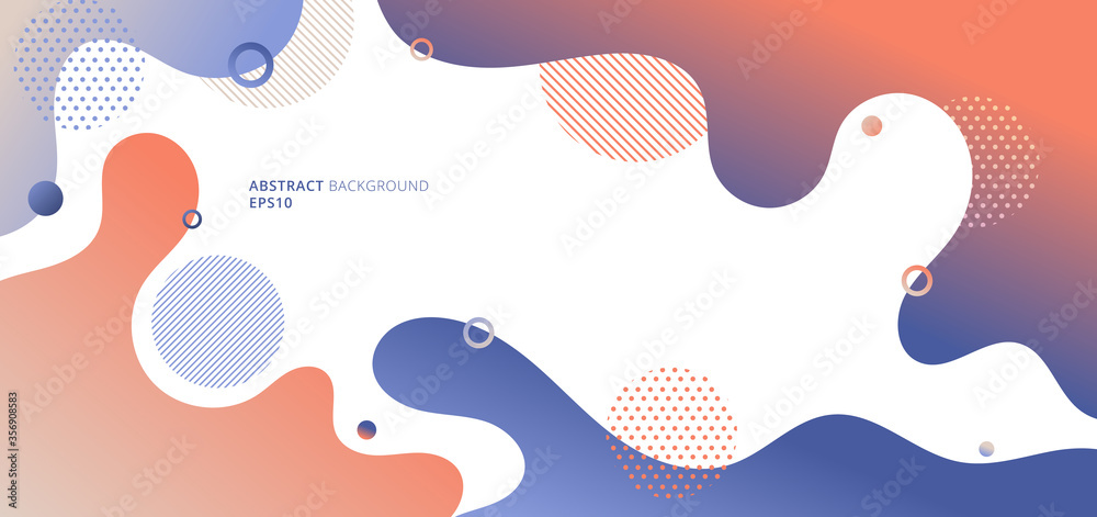 Abstract modern fluid or liquid gradient colors with geometric elements on white background