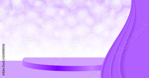 purple pedestal stage on bokeh and curtain, stage podium 3d with curtains for cosmetics product display show, purple pedestal stand deluxe for backdrop, stage pedestal for award and success concept