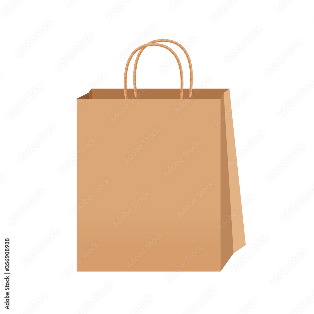 brown kraft paper bag eco blank isolated on white, template of eco bag