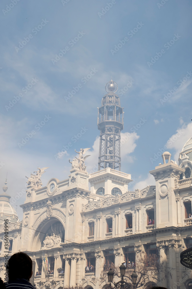 fireworks explosion in the valencia city hall square