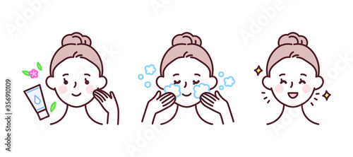 폼클렌징을 이용해 세안을 하는 여자