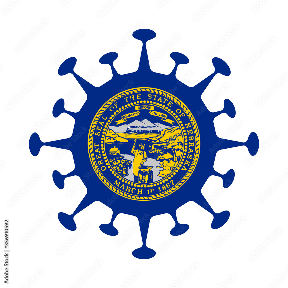 Flag of Nebraska in virus shape. Us state sign. Vector illustration.