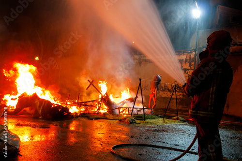 Fallas of Valencia burning on the day of March 19 at night