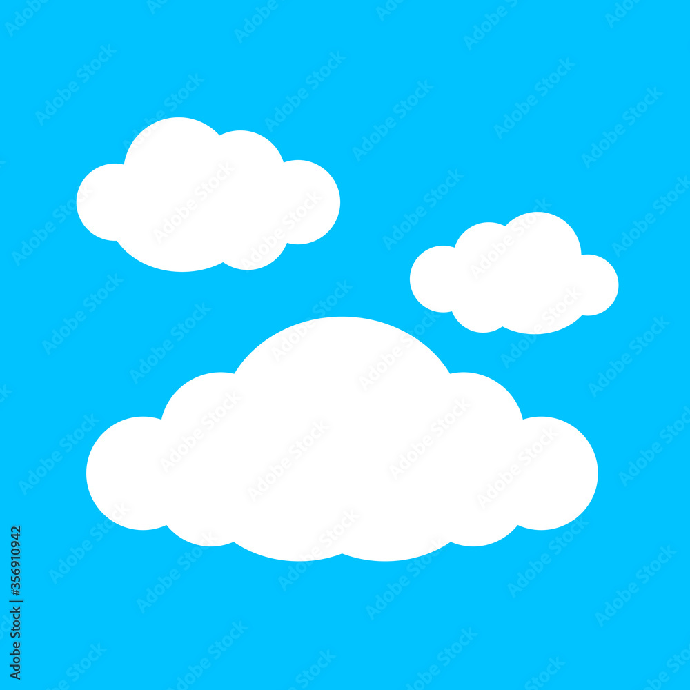 cloud, clouds shape, white clouds cute isolated on blue background, clip art cartoon clouds, illustration cloud for clipart and icon logo flat, single white cloud fluffy cartoon on blue square