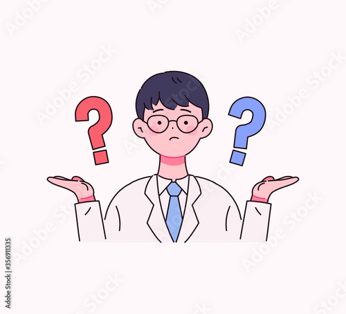 의문을 제기하는 의사 캐릭터 벡터