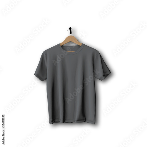 Grey t-shirt mock up hanging against a plain background 3D Rendering