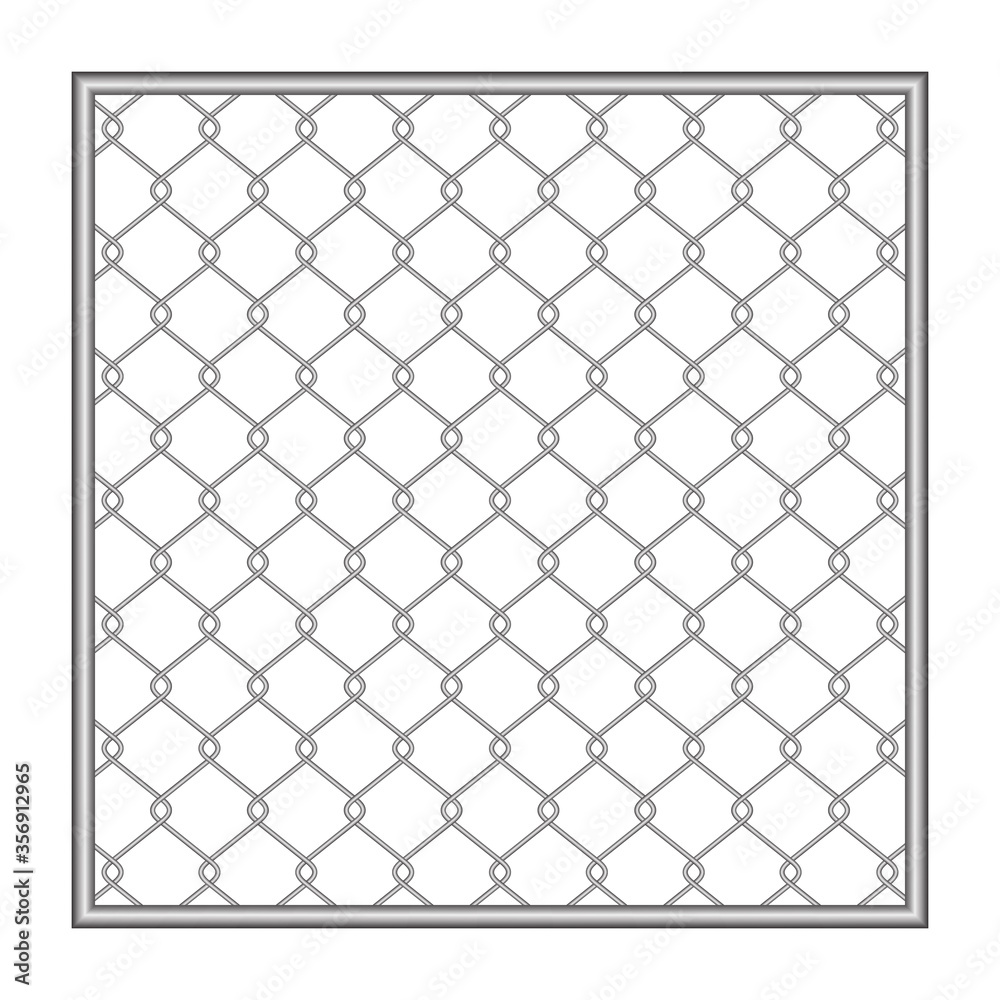Fototapeta premium metal fence wire mesh isolated on white background, net fence silver steel, mesh silver, iron barbed wire frame