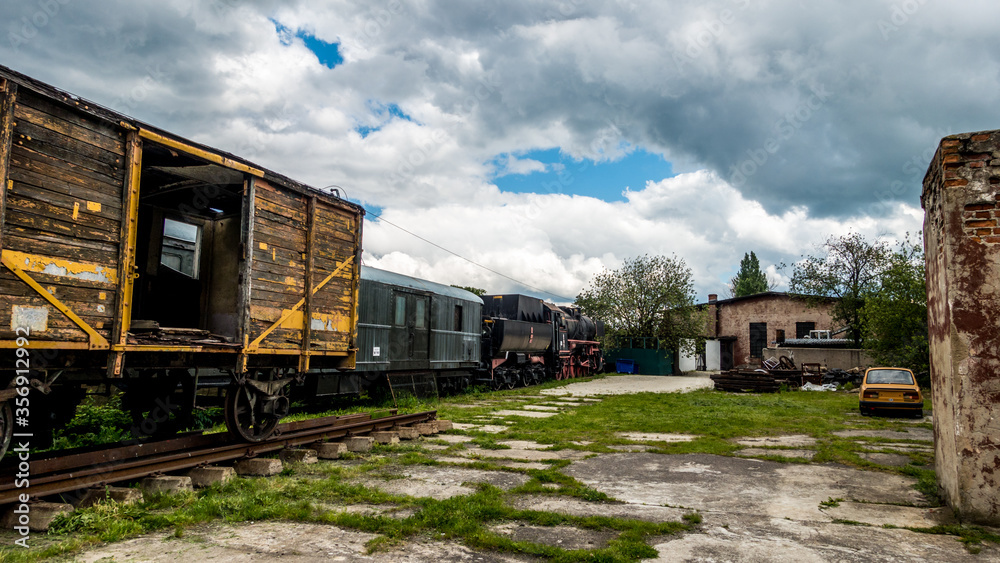 Train cars standing at the old railway station