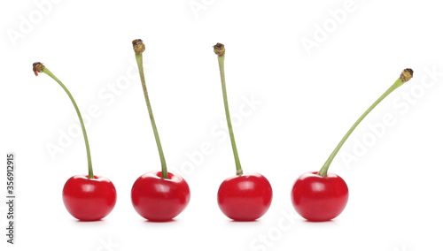 Ripe tart, sour cherries isolated on white background