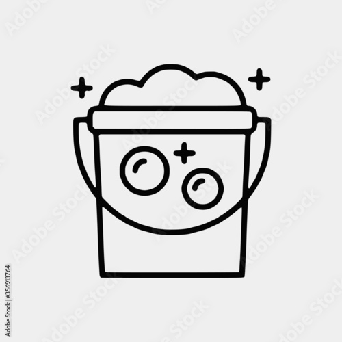 Cleaning outline vector icon set and chemical Cans and Equipment of Cleaning Machine