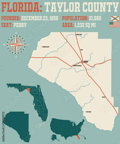 Large and detailed map of Taylor county in Florida, USA.
